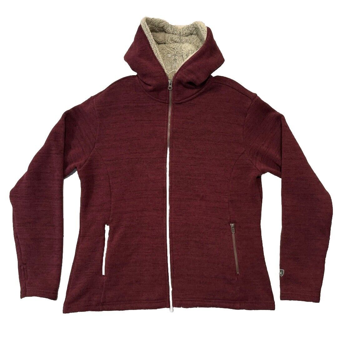 KUHL Womens Alaska Zip Hoodie Sz XL Maroon Wine Fleece Sherpa Sweater Jacket