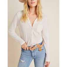 Anthropologie button front long sleeves knit shirt, large, pink