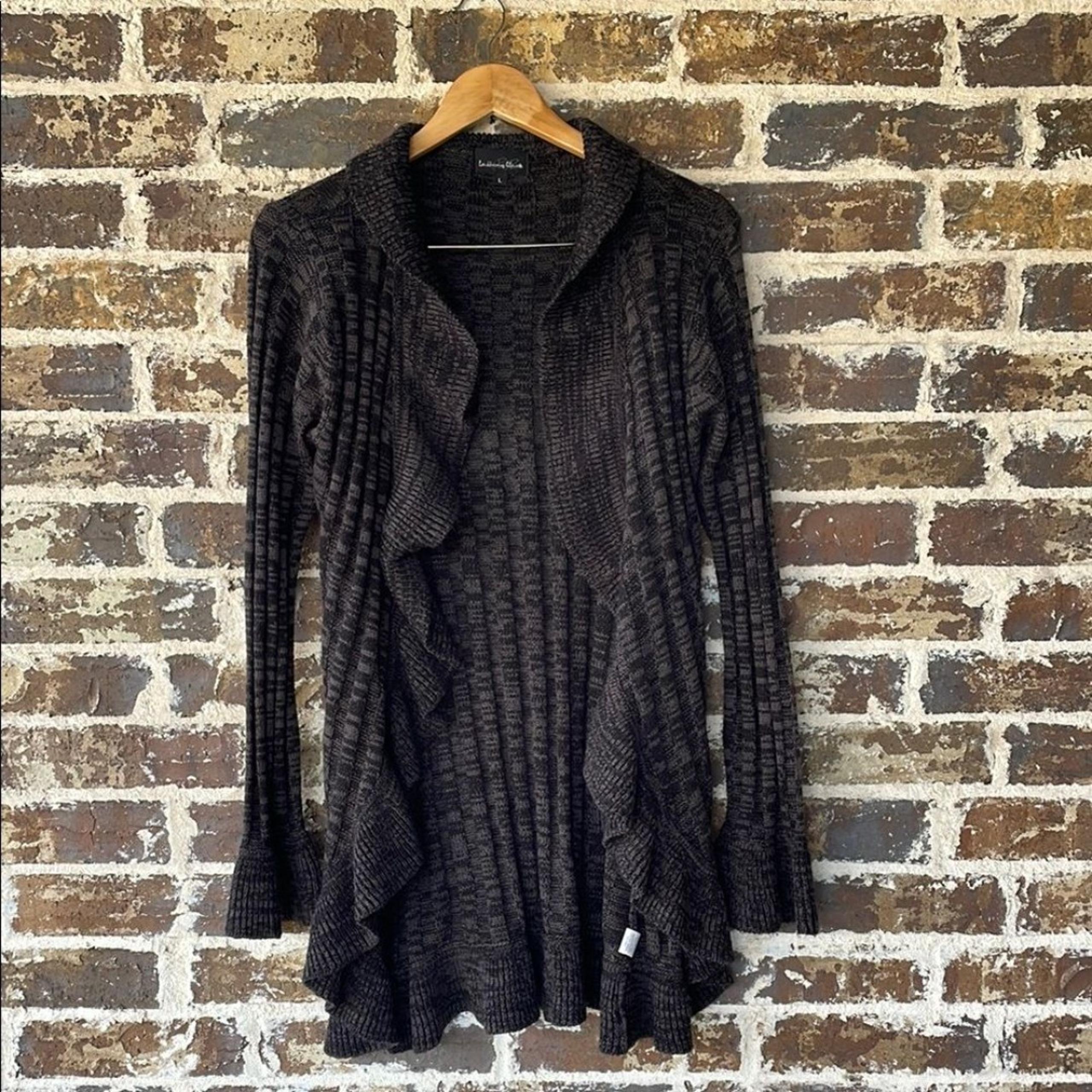 Brittany Black Open Front Ruffle Cardigan Sweater Size Large