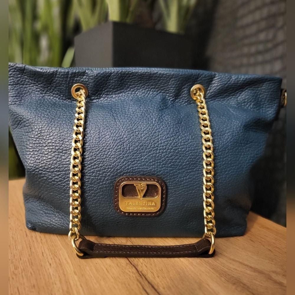 NWOT Valentina Italian Leather Purse w/ Chain Handles & Leather Shoulder Strap