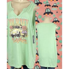 Volkswagen Torrid Plus 2 Green VW Bug Car Journey Graphic Split Neck Tank Top