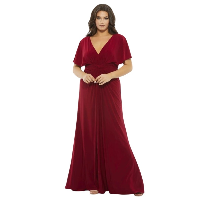 MAC DUGGAL Dress Size 24 Evening Gown NEW Red Twist Waist Jersey V Neck