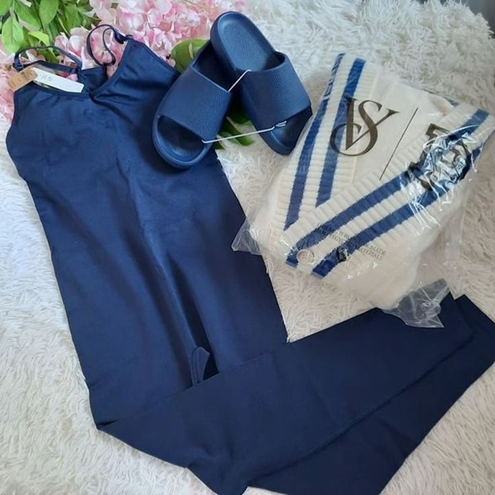 NEW (XL) VS PINK Varsity Cardigan, workout Onesie and Slides in navy