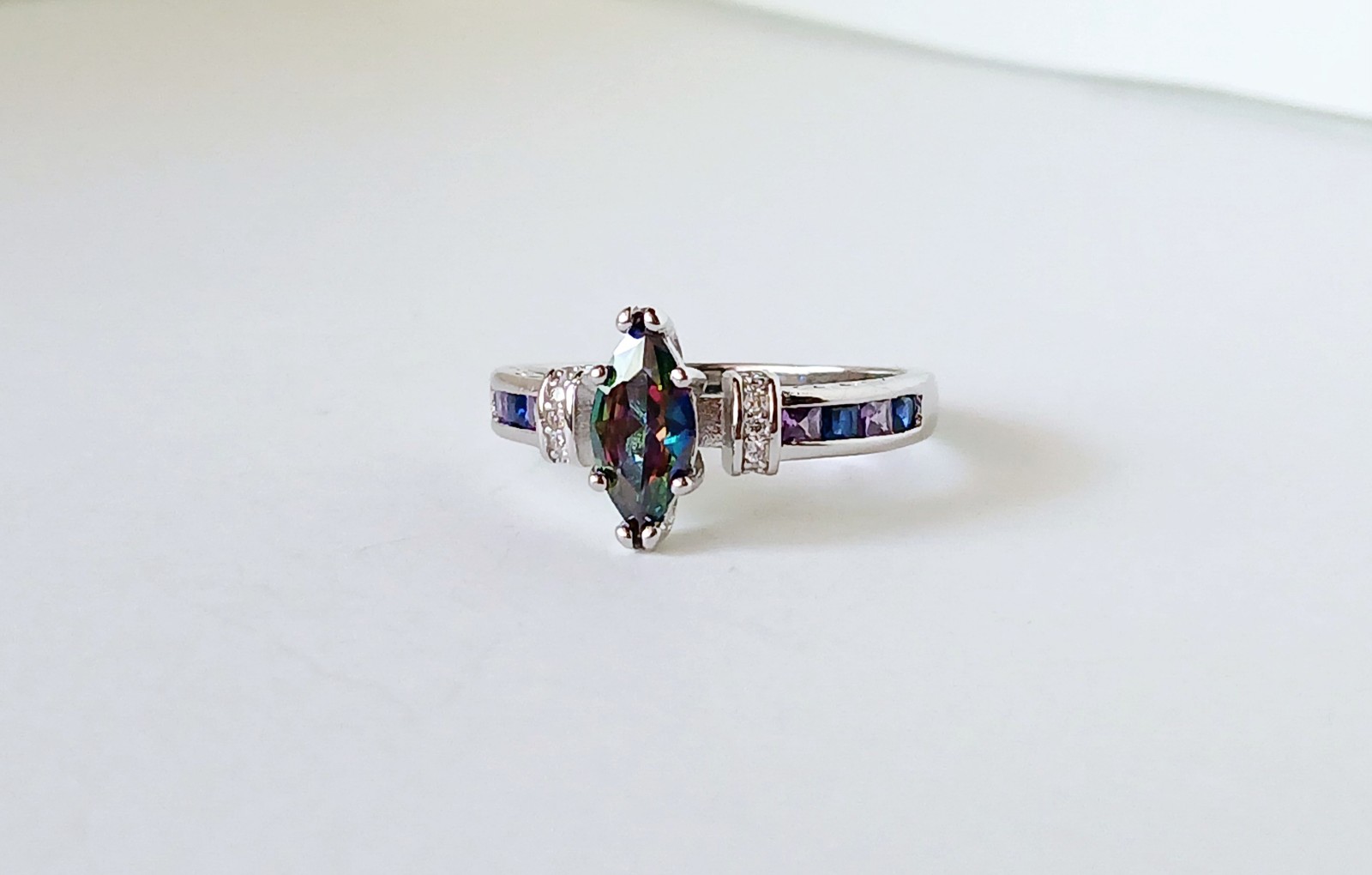 Size 9.5 Aurora Borealis Swarovski Mystic Topaz Cubic Zirconia 925 Silver Ring