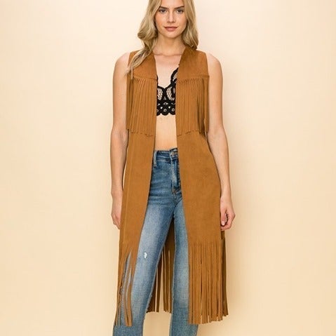 VOCAL FAUX SOFT SUEDE FRINGE MIDI VEST (3-colors) (SM-XL) RODEO HIPPIE WESTERN
