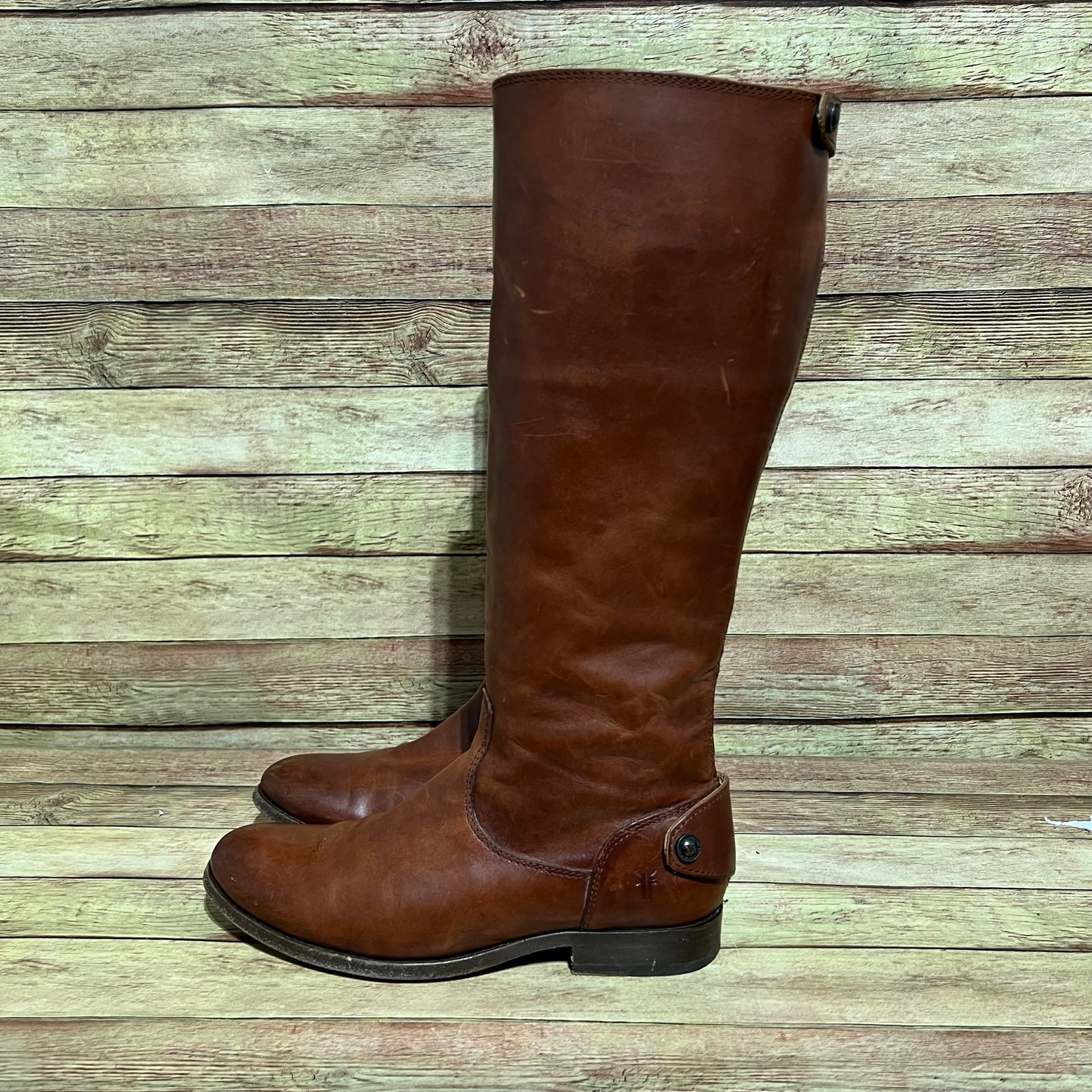 Frye Brown Leather Melissa Back Zip Button Boots