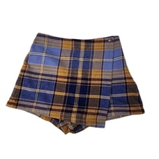 Free People Skort 4 Emmy Mini Menswear Wrap Shorts Skirt Plaid Boho Blue Combo