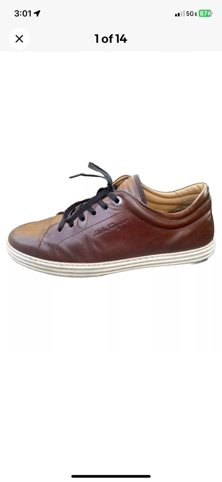 Salvatore Ferragamo Sneakers Men’s 8 EE Newport Wide Brown Burnished Leather