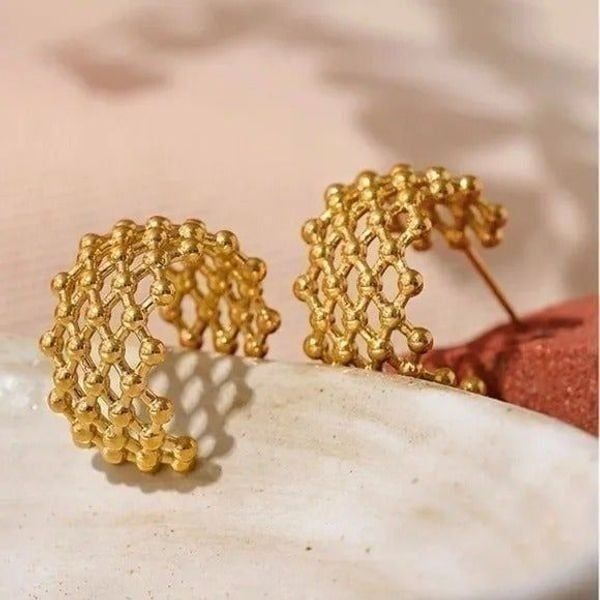New 18k Gold Plated Texture Braided Hoop Earrings