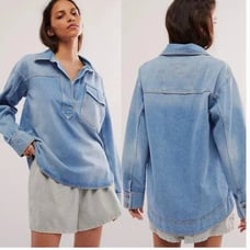 NWOT We The Free Leah Denim Pullover Jacket Blue Oversized XS
