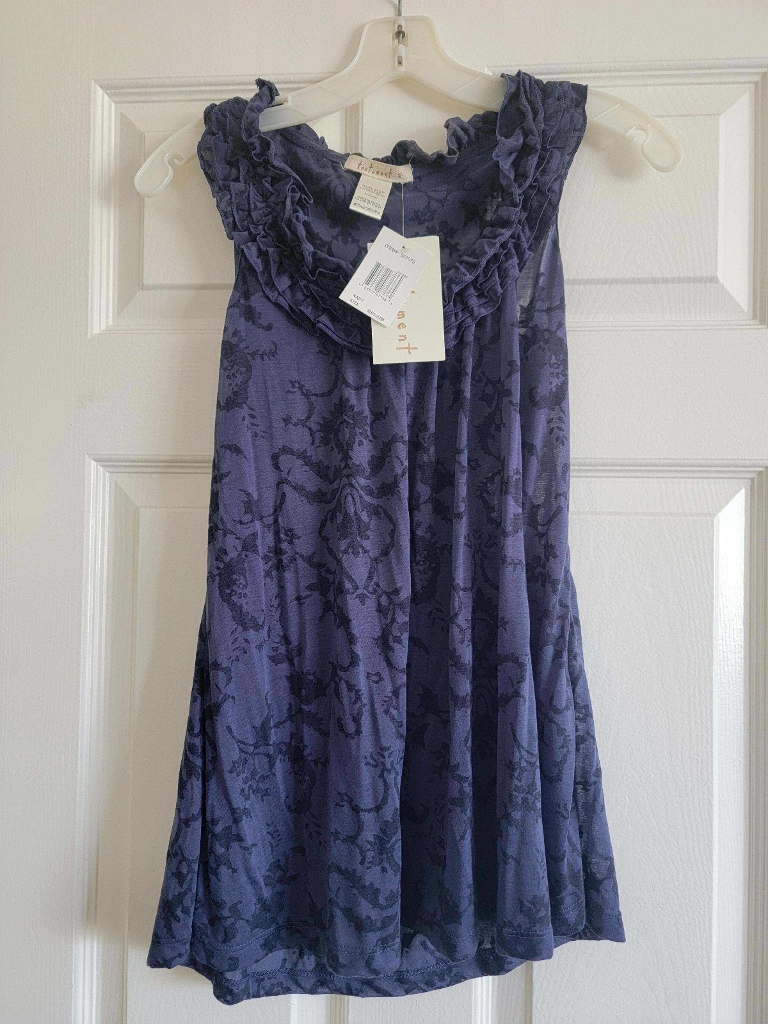 Lovely flowy sleeveless top. Navy Blue. By Testament. New with tags. M
