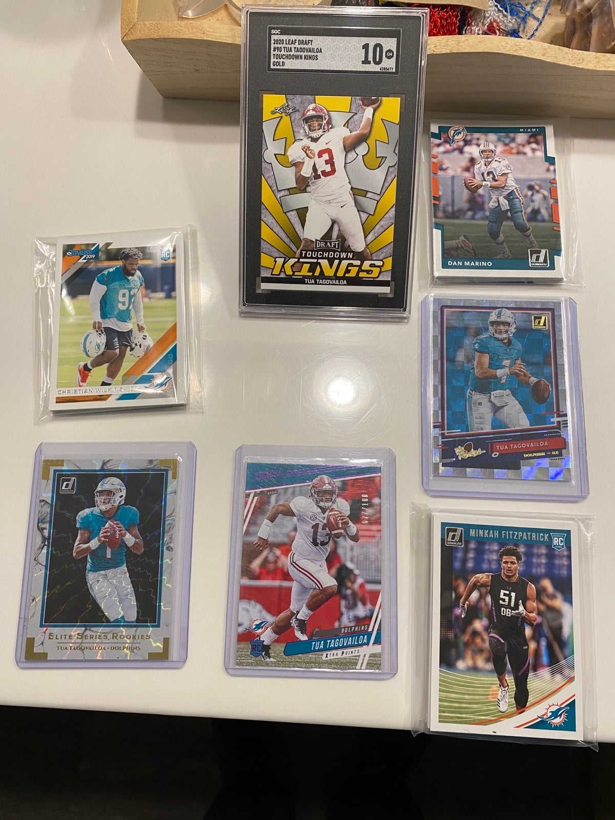 Sgc 10 2020 leaf draft td king gold tua tagovailoa+ 3 Miami dolphin team sets++