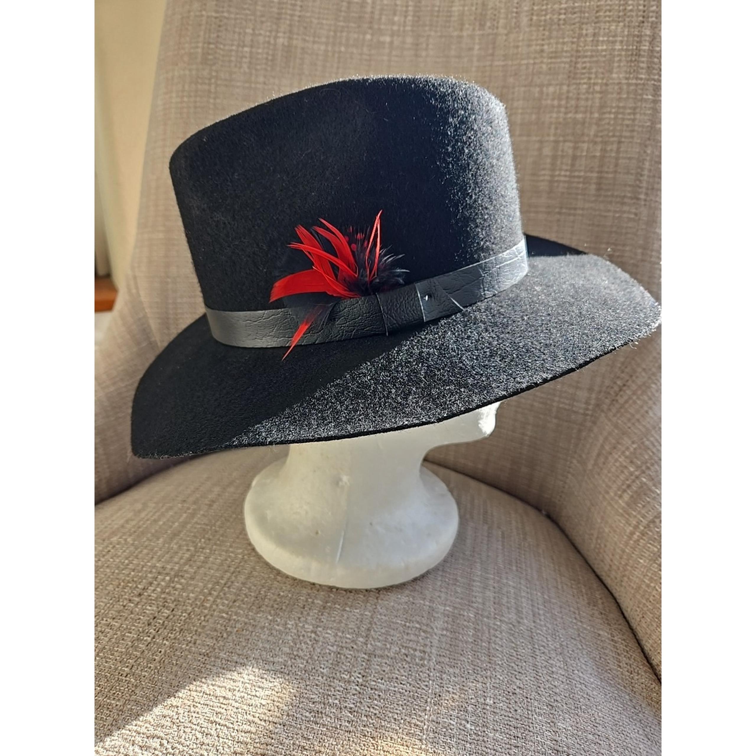 Vintage Rockmount Ranch Wear Black Wool Feather Cowboy Hat Style 1852
