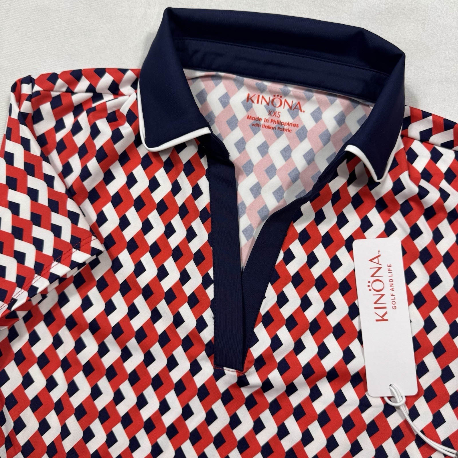 Kinona Kinona Classic SS Polo Golf Top Chevron Red UPF 50+ Geometric Sz XXS