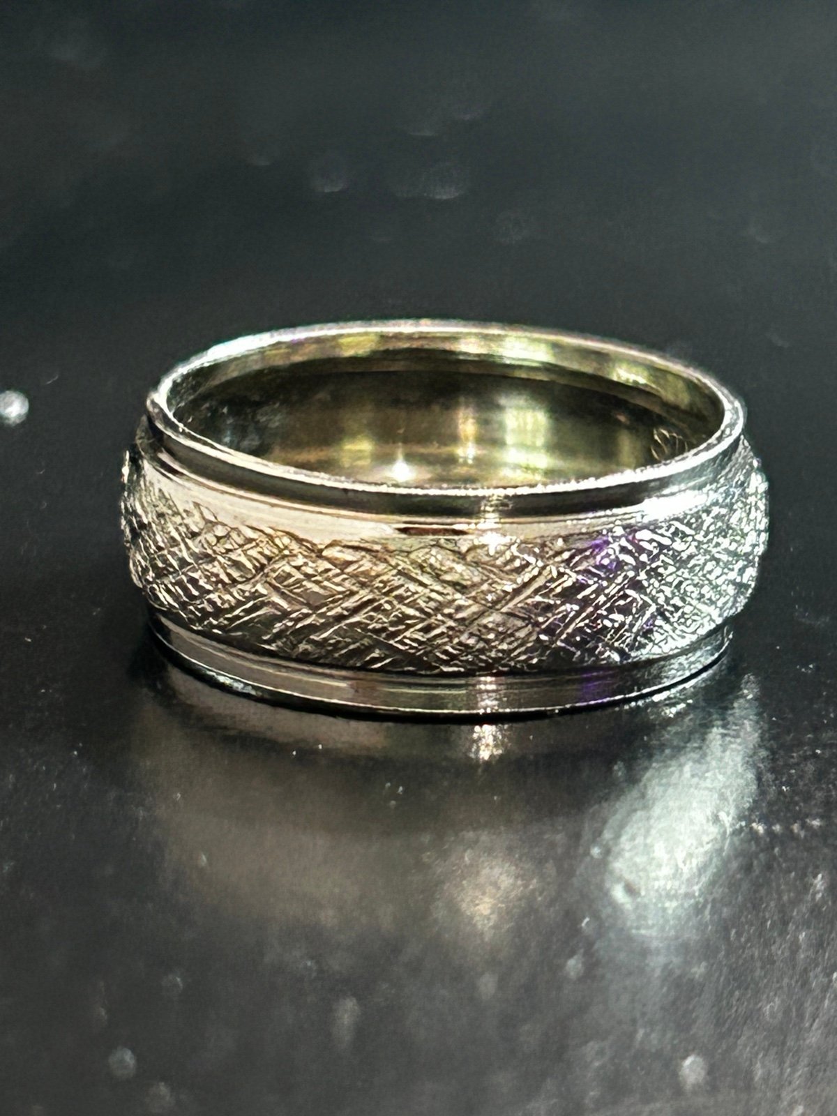 Ring Silver Etched Size 6.5 Mistletoe Pattern Freezing Fog Sterling Band
