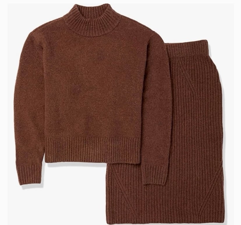 Daily Ritual Women's Boucle Cropped Crewneck Sweater & Pencil Skirt Set Small