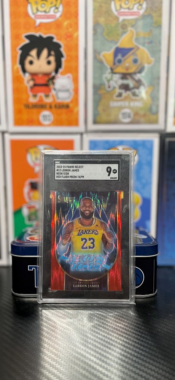 2023-2024 Panini Select Lebron James #12 Neon Icon Red Flash Prizm 74/99