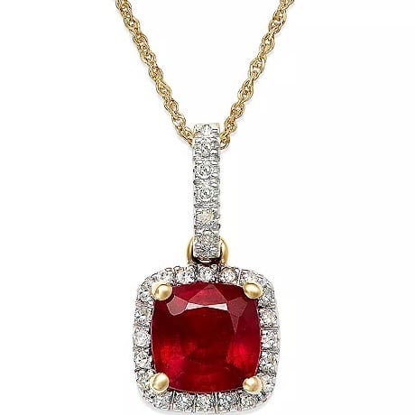 Macy’s Ruby (1-1/3 ct. t.w.) and Diamond Accent Pendant Necklace in 14k Gold