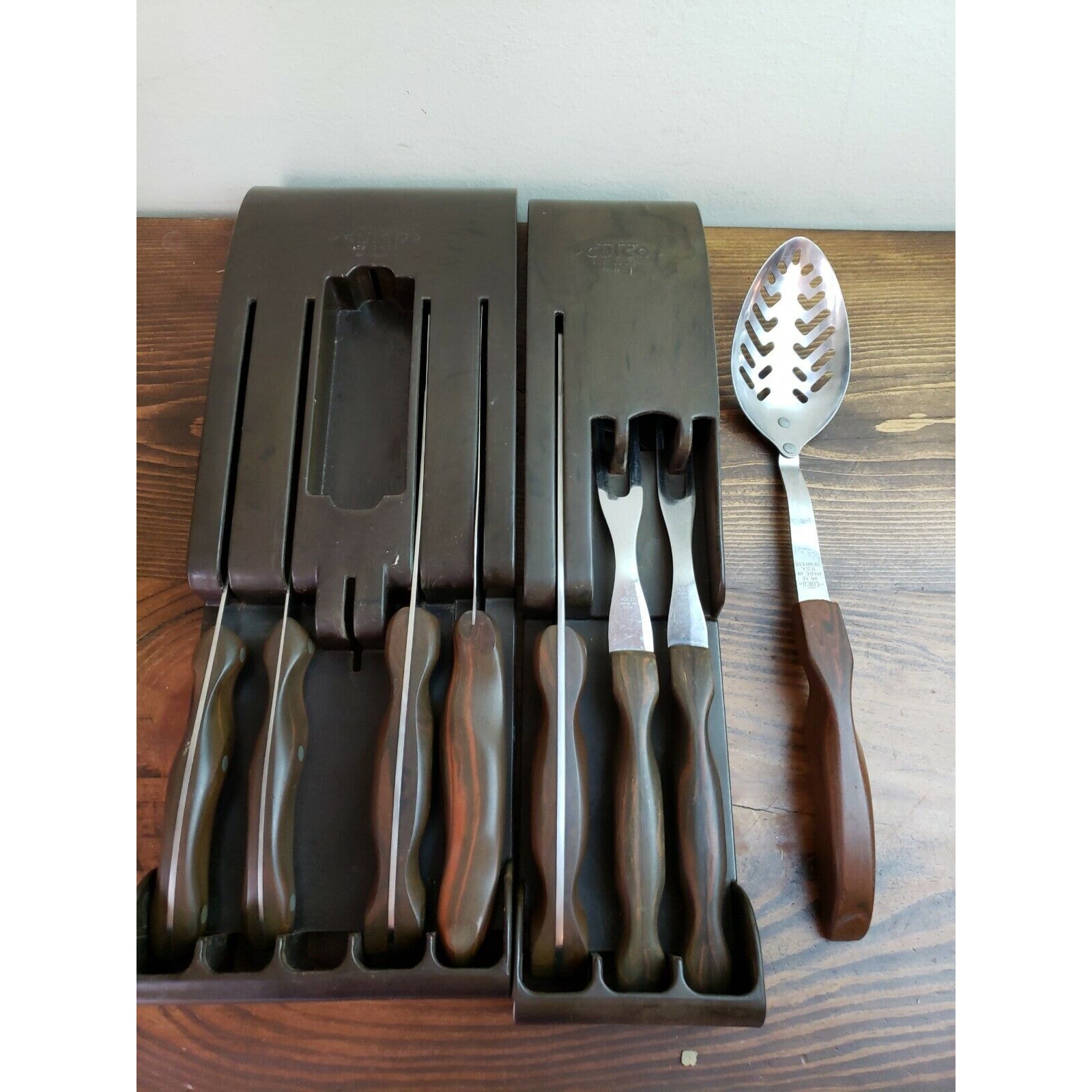 Vintage Lot of 8 CUTCO Knife Set Brown Wall mount Holders 22 - 28 13