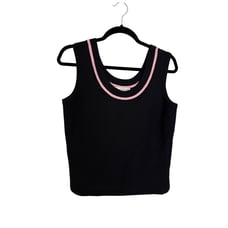 St. John Marie Gray Top Womens XS Cropped Knit Tank Shell Black Pink Scoop Neck
