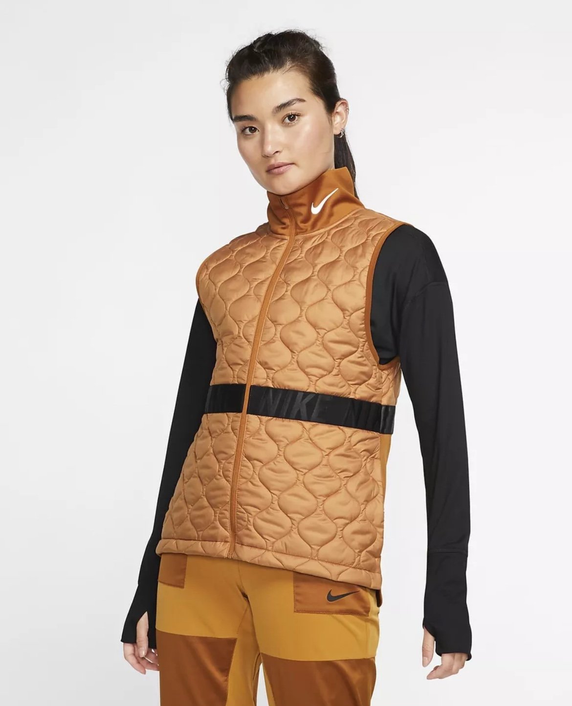 Womens Size Large Nike AeroLayer Quilted Running Vest Burnt Sienna BV3869-857