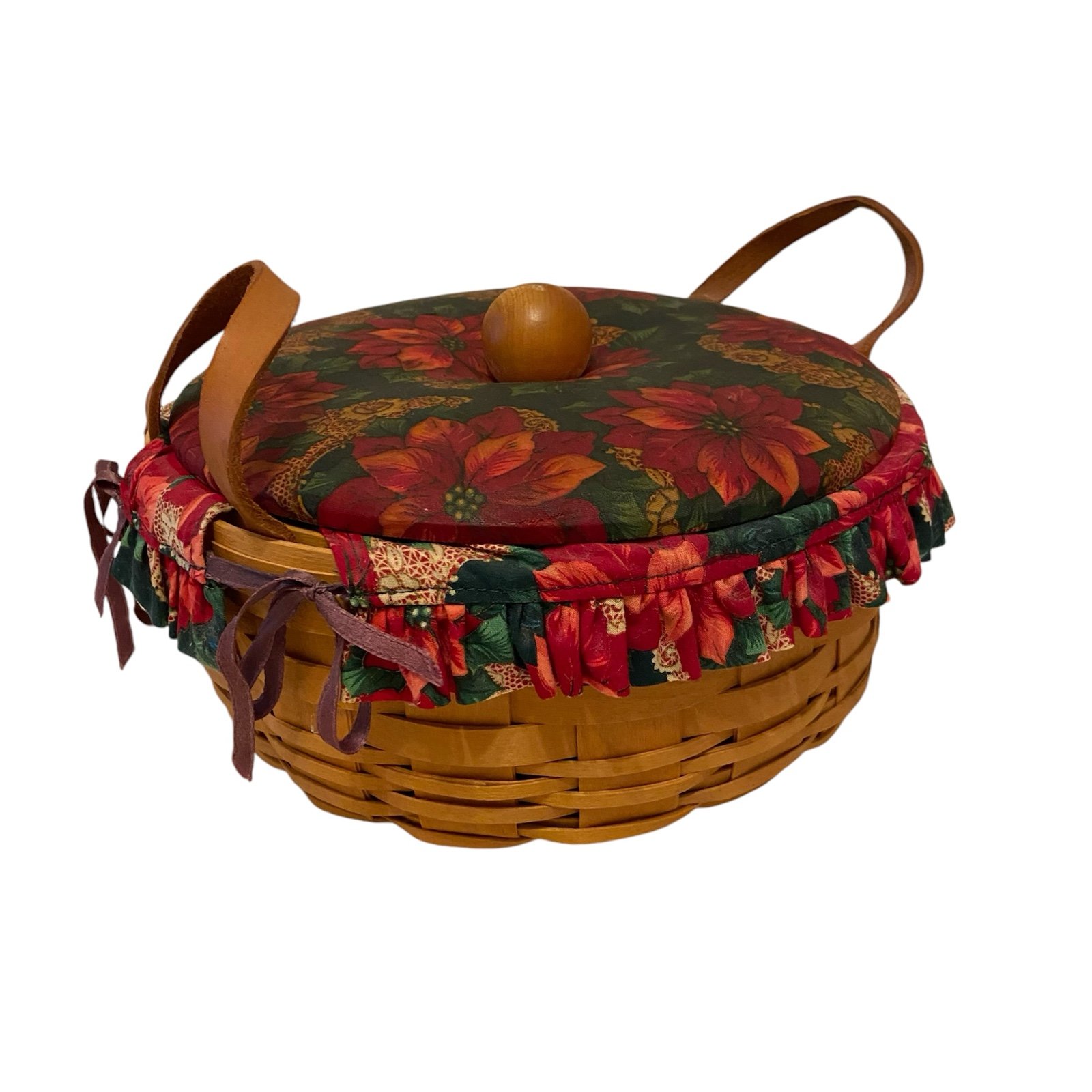 Longaberger Round Poinsettia Christmas Basket 1999
