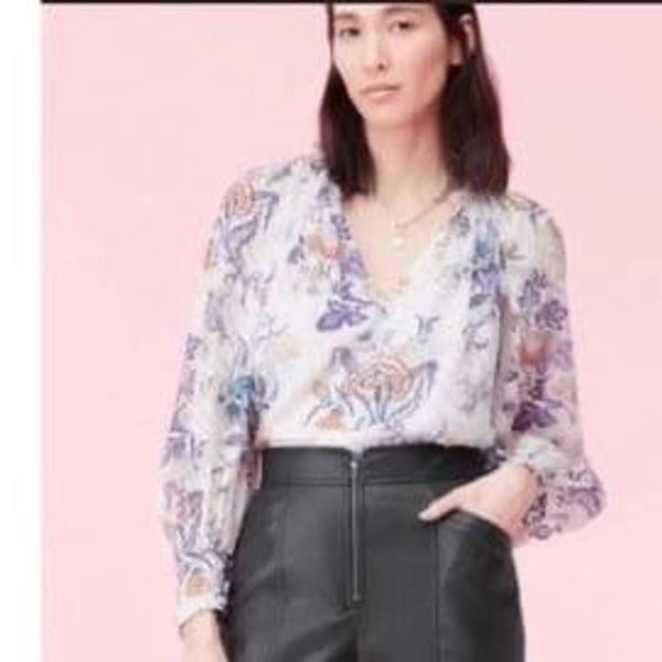 REBECCA TAYLOR | Silk Floral Peasant Top White Toile Printed Women’s Size 8
