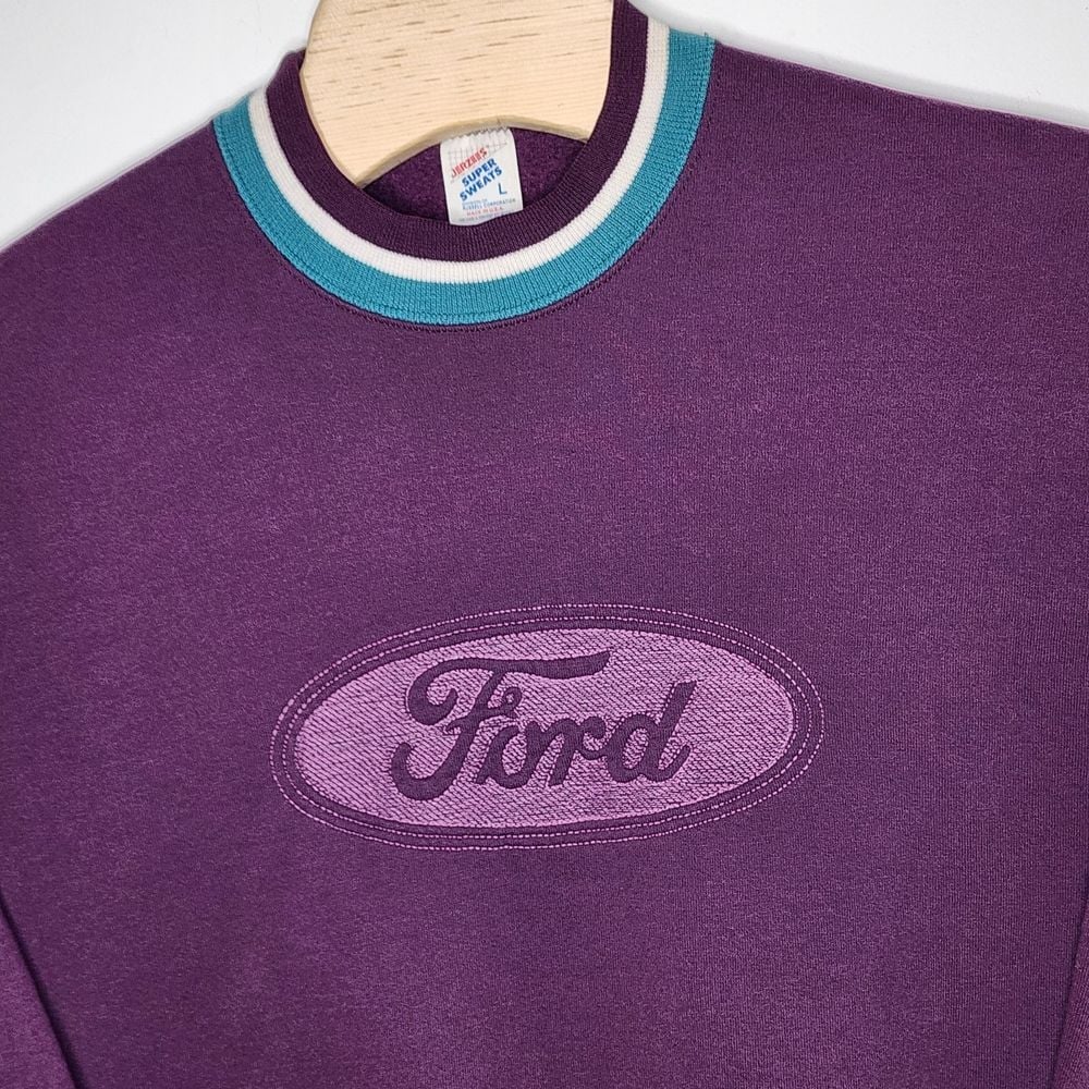 Vintage Ford Racing Formula 1 Sweatshirt Men L Purple Pullover Embroidered READ
