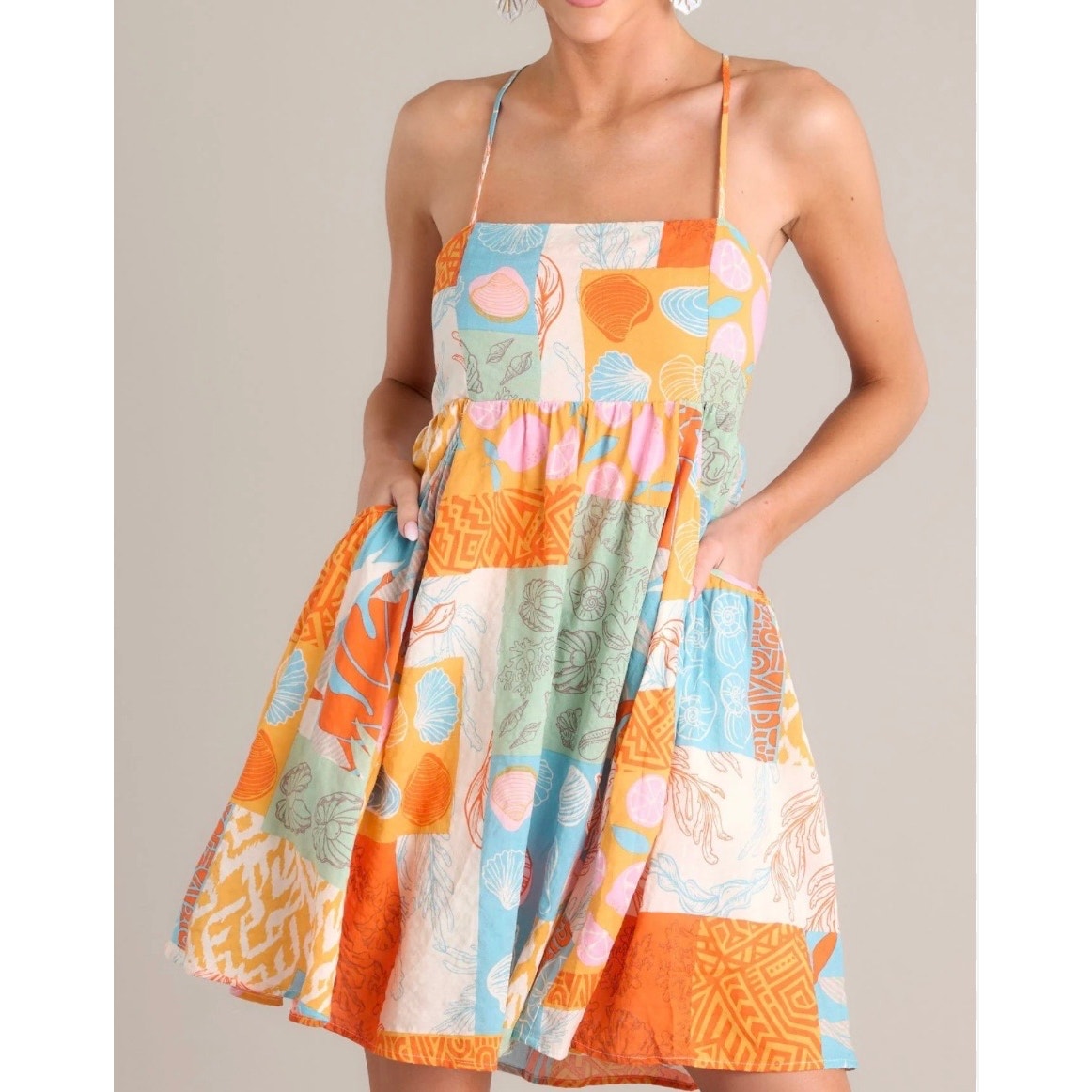 Illa Illa Women's Tropical Patchwork Mini Dress Bohemian Multicolor Size Small