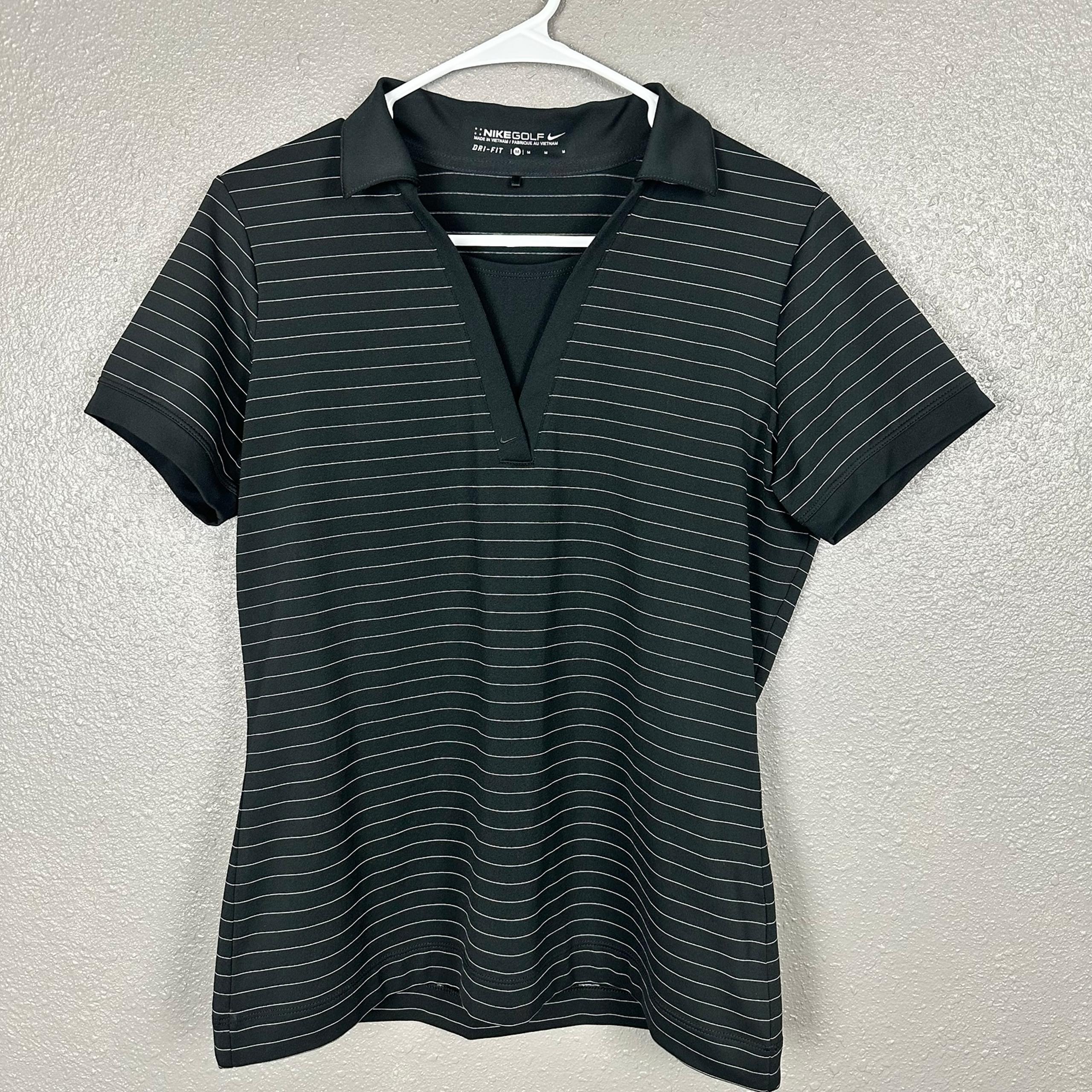 Nike Golf Dri-Fit Pinstripe Polo Shirt Women’s M Black Performance 398360-010