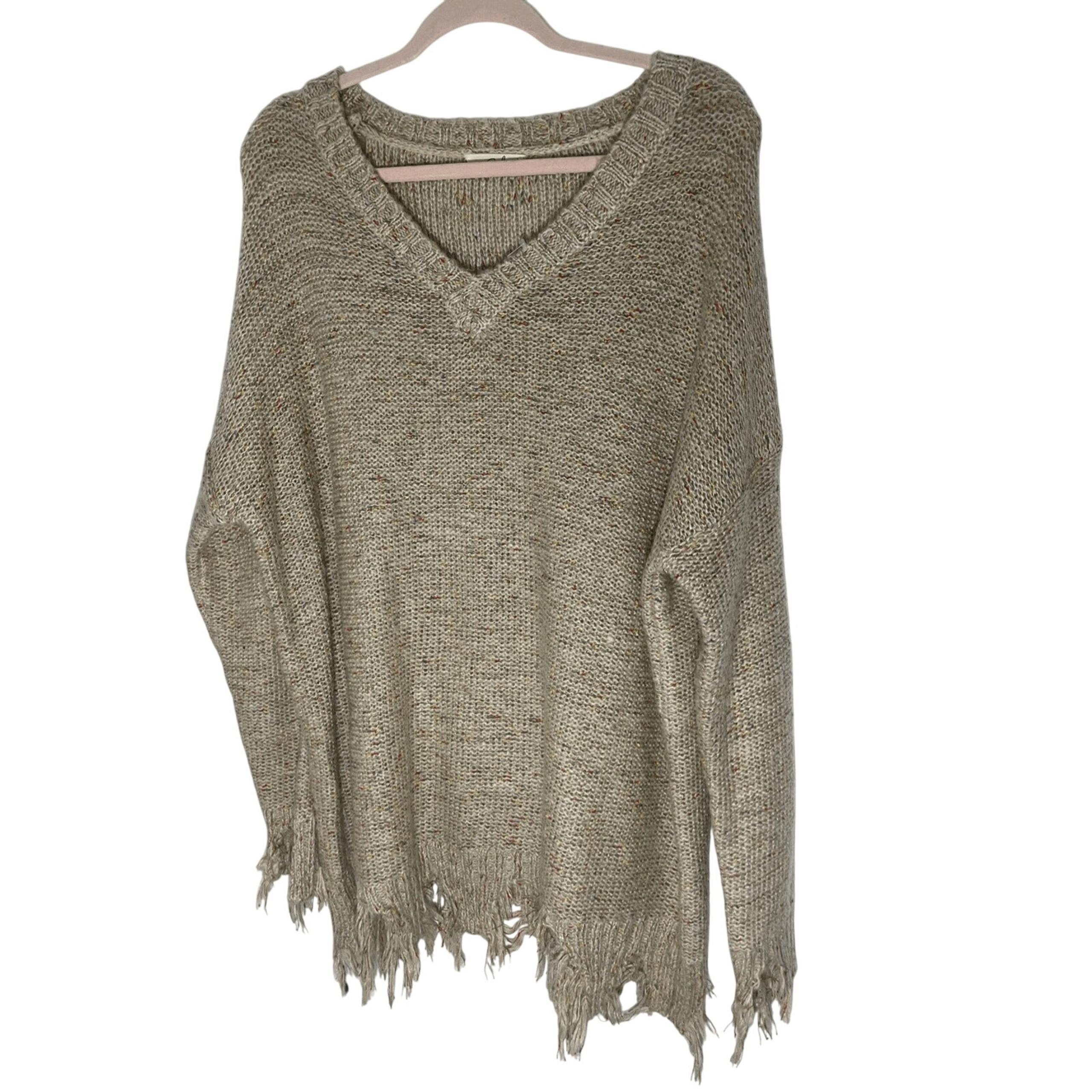Easel LA Acrylic Distressed Women's Tan Marble Speck Oversized Sweater Edgy