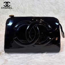 Highly Popular✨ Chanel Pouch Enamel Coco Mark Cosmetic Multi Case Black