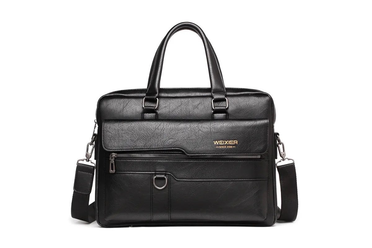 Laptop Briefcase WEIXIER 8619- Genuine Leather, Waterproof Men's Briefcase Large