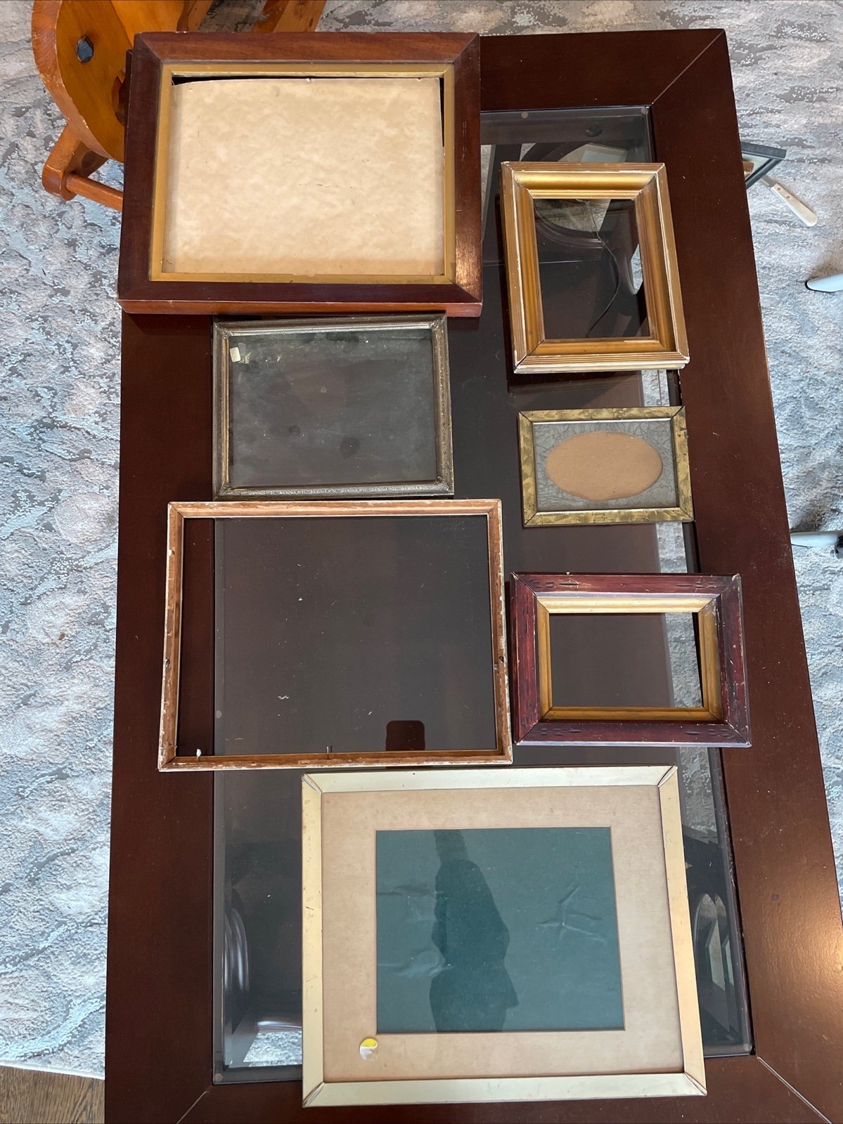 Set Of 7 vintage wood/metal mixed lot picture frames