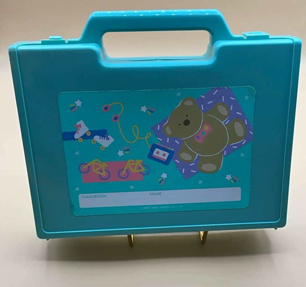 The cutest Rare Plastic Vintage Sanrio 1989 Just For Fun Bear Pencil Box Case