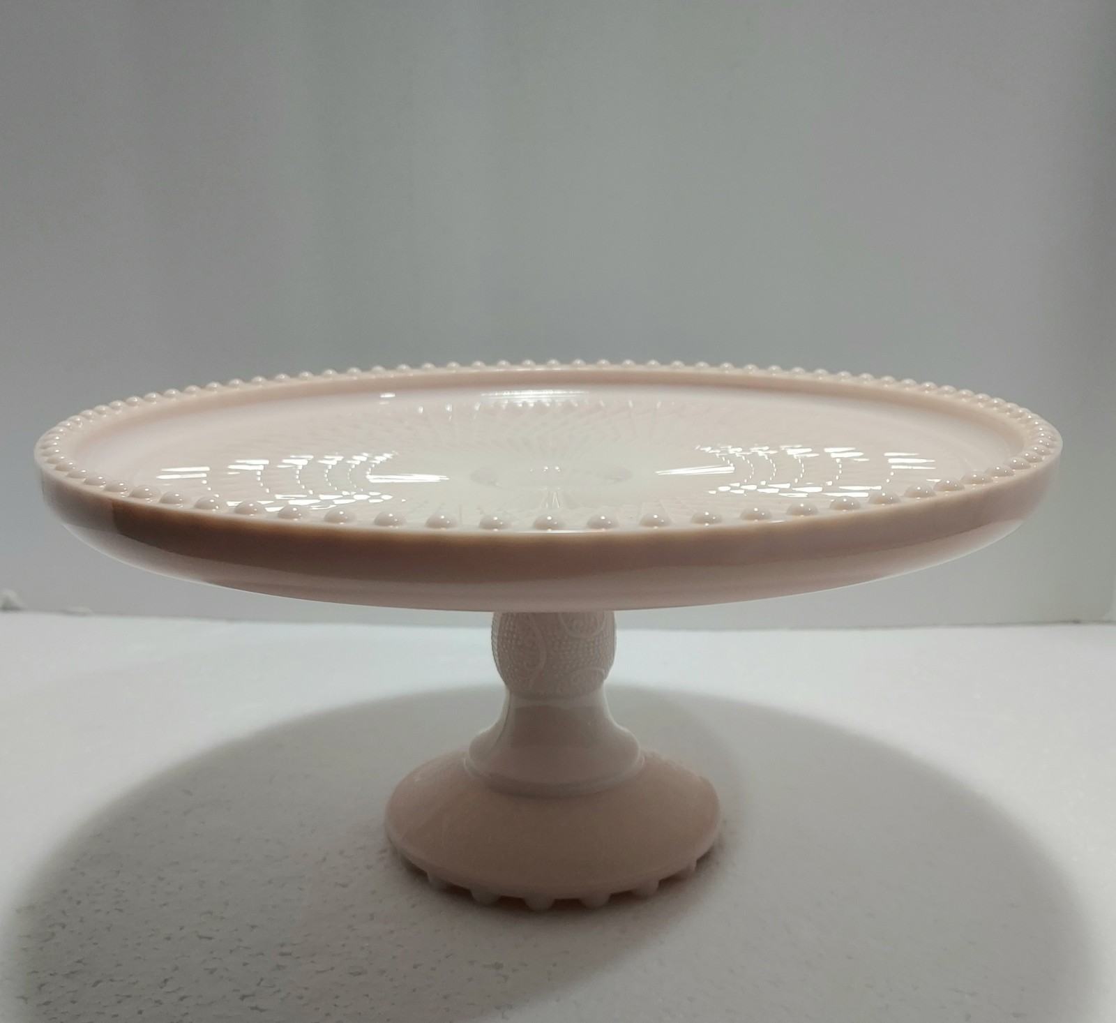 Jeanette Pink Milk Glass store Cake Stand