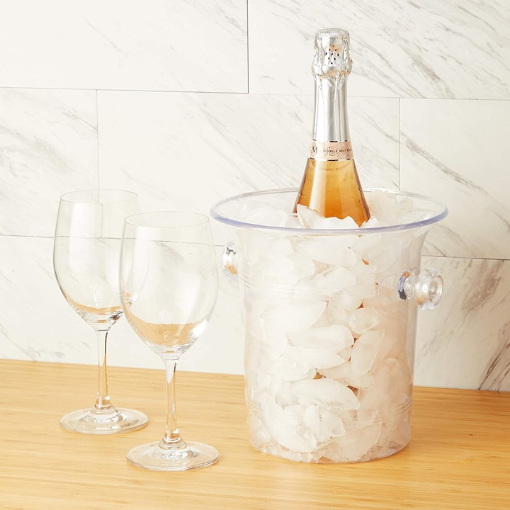 True Acrylic Ice Bucket with Handles, 3-Liter Capacity, Clear Plastic Ice Bucket