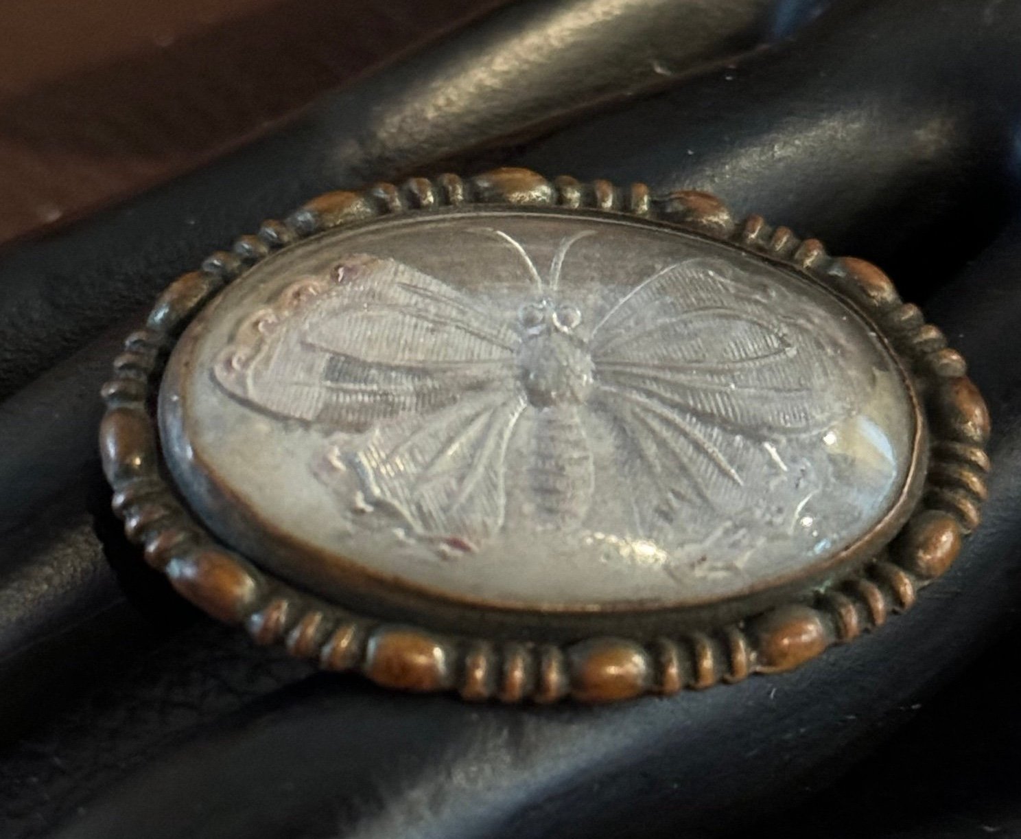 Vintage Brooch, Victorian Essex Reverse Carved Butterfly Intaglio Bubble Brooch