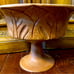 Hand Carved Leaves Wooden Pedestal Fruit Bowl Vintage Wood Container Decor