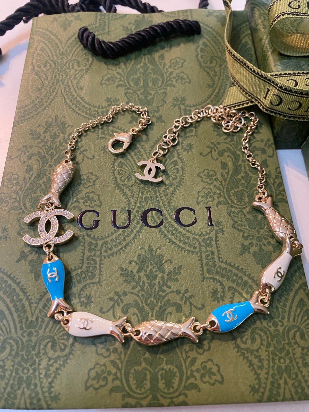 Necklace with box and bag