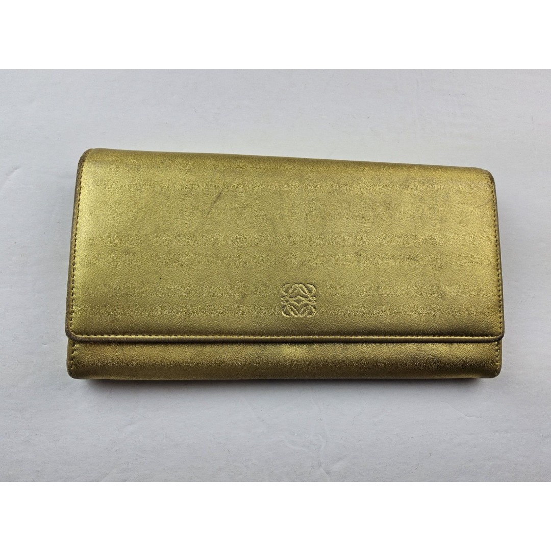 LOEWE Metallic Gold Leather Snap Full Size Long Wallet