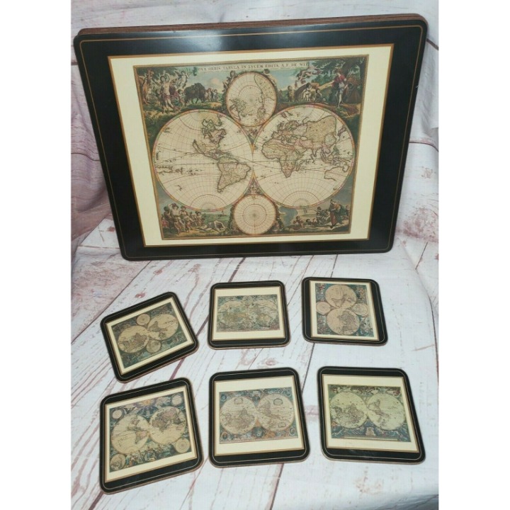 4 Vintage England Pimpernel Orbis Globe Decorative Dinner Placemats & 6 Coasters