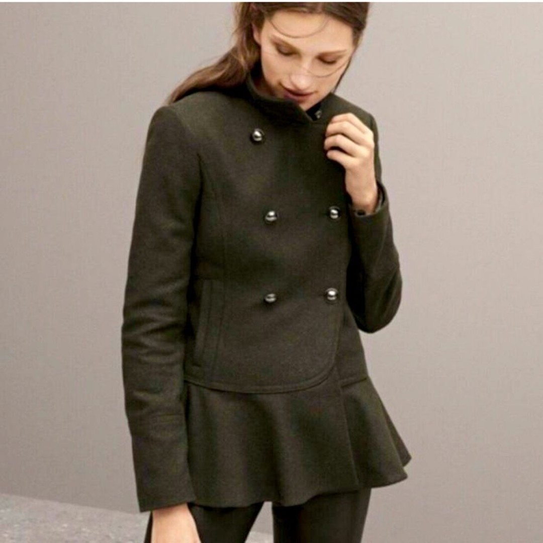 NWTBanana Republic Army Green Mario Bellucci Italian Wool Blend Peplum Hem Coat