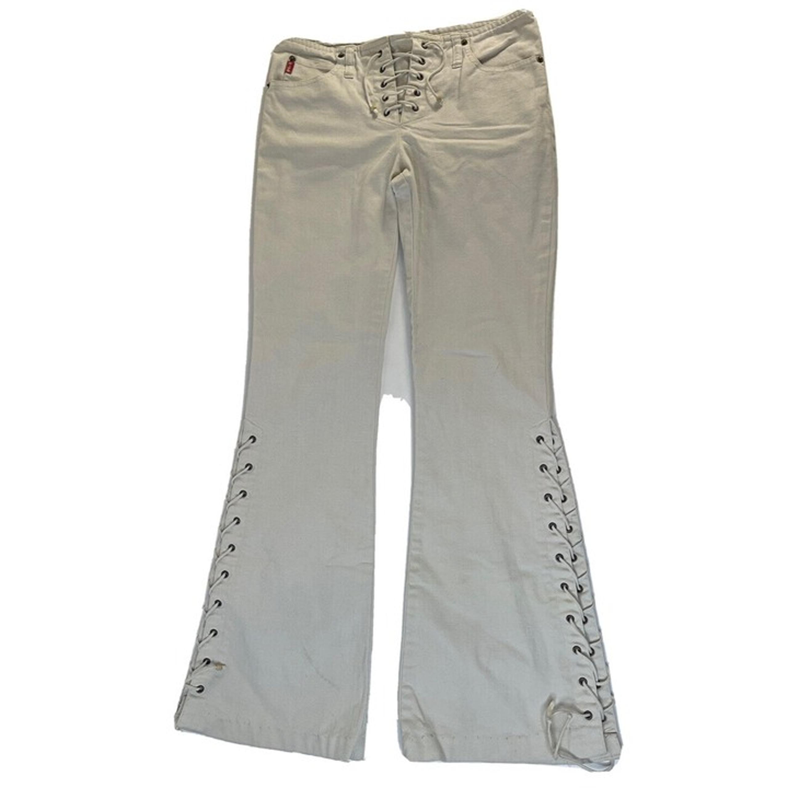 Vintage Womens 4 Lace Up Wide Leg Flare Cotton Chino Jeans Pants