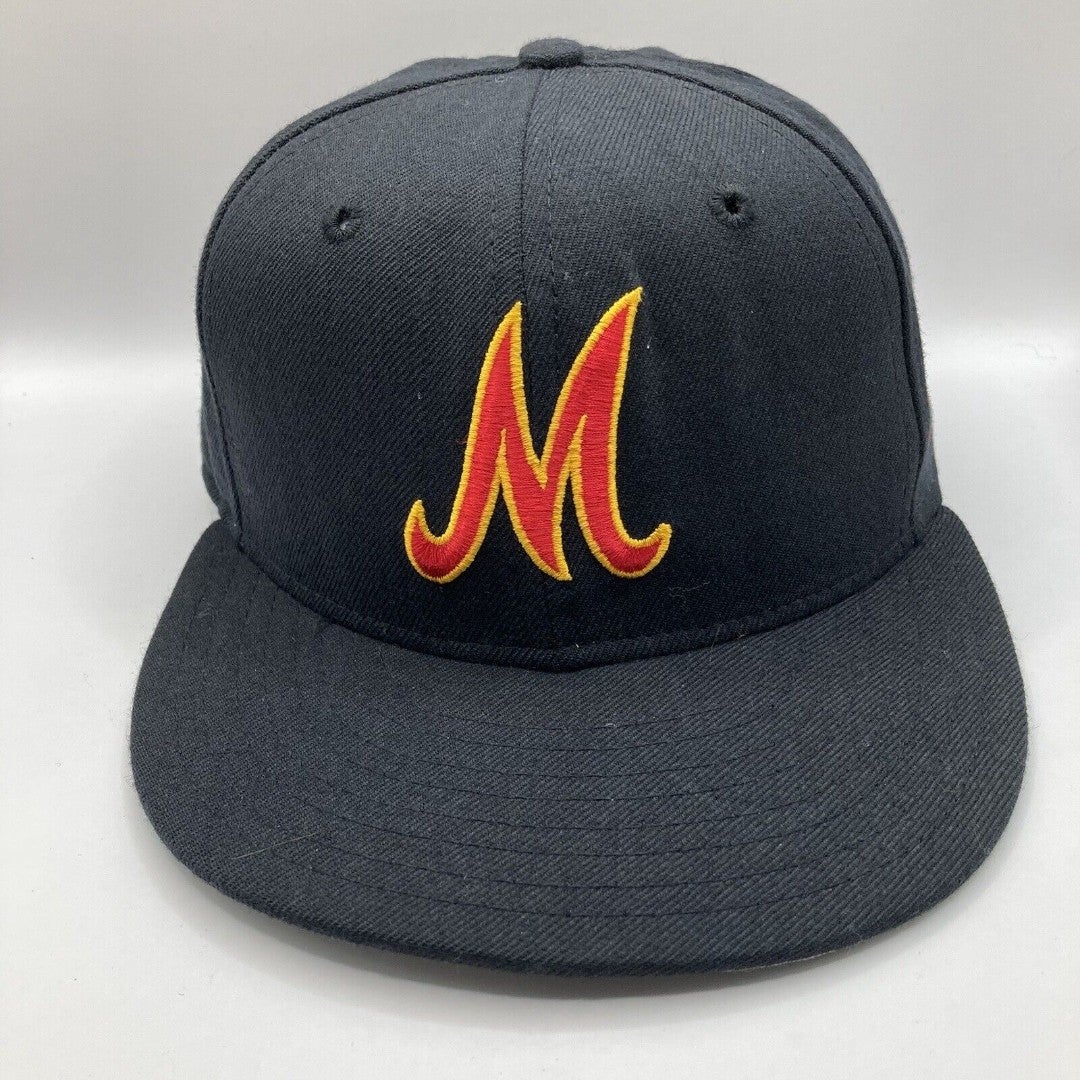 Retro Milwaukee Brewers New Era 59FIFTY Black Red M Logo Hat Cap Fitted Size 7