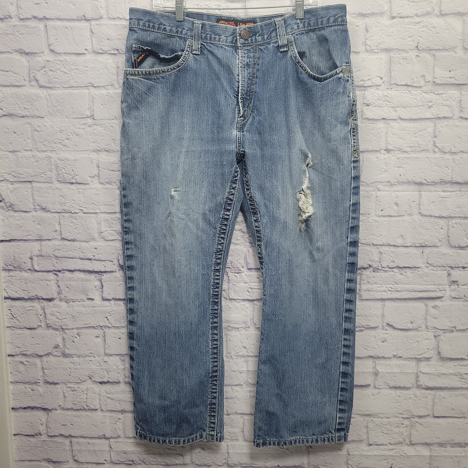 Ariat FR Work Jeans Low Rise M4 Boot Pants Size 38x28 Fire Resistant Distressed