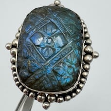 Designer Samuel Benham Solid Sterling Silver Labradorite Stone Ring Size 8