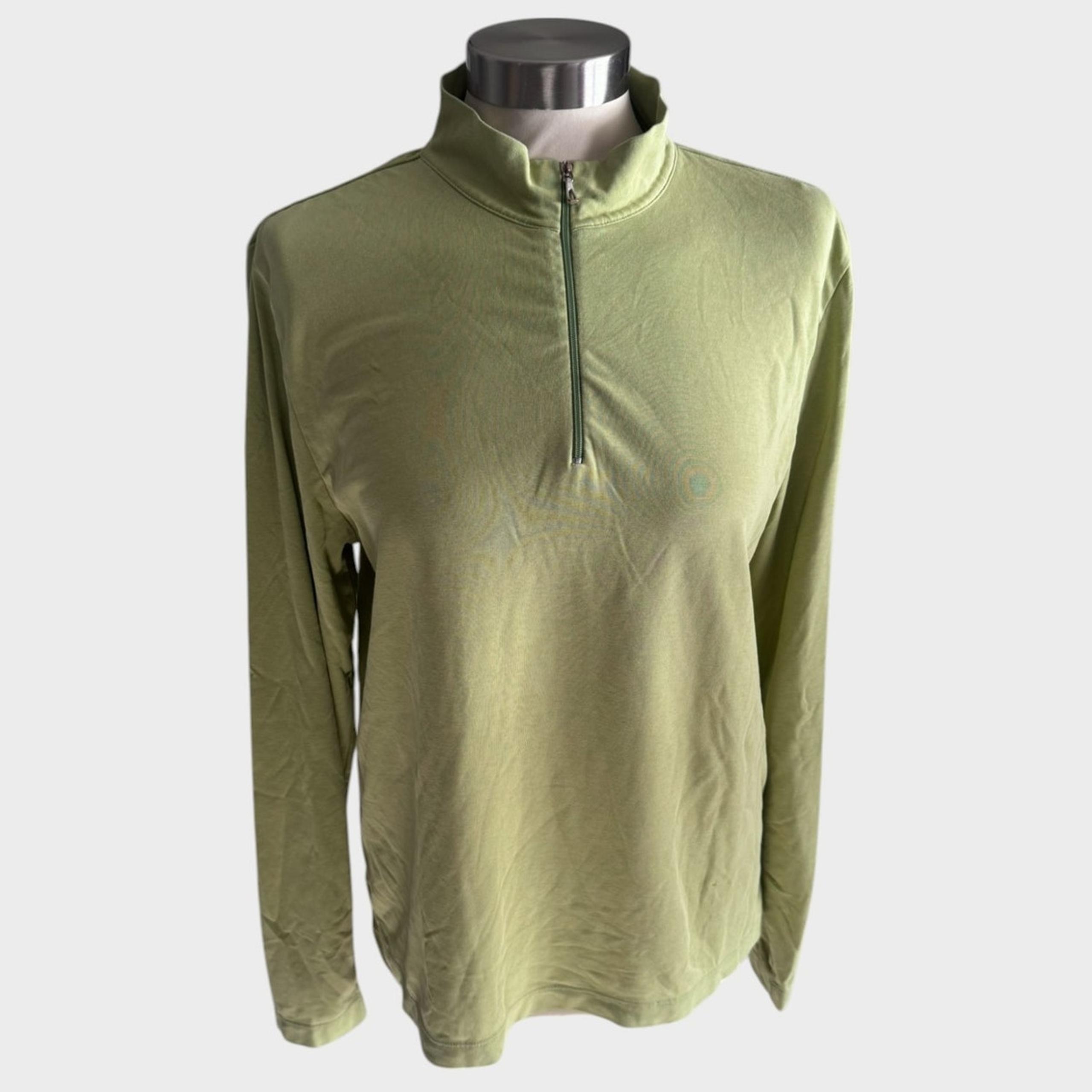 Lands' End Womens Medium 10-12 Quarter Zip Green Jacket Cotton Polyester