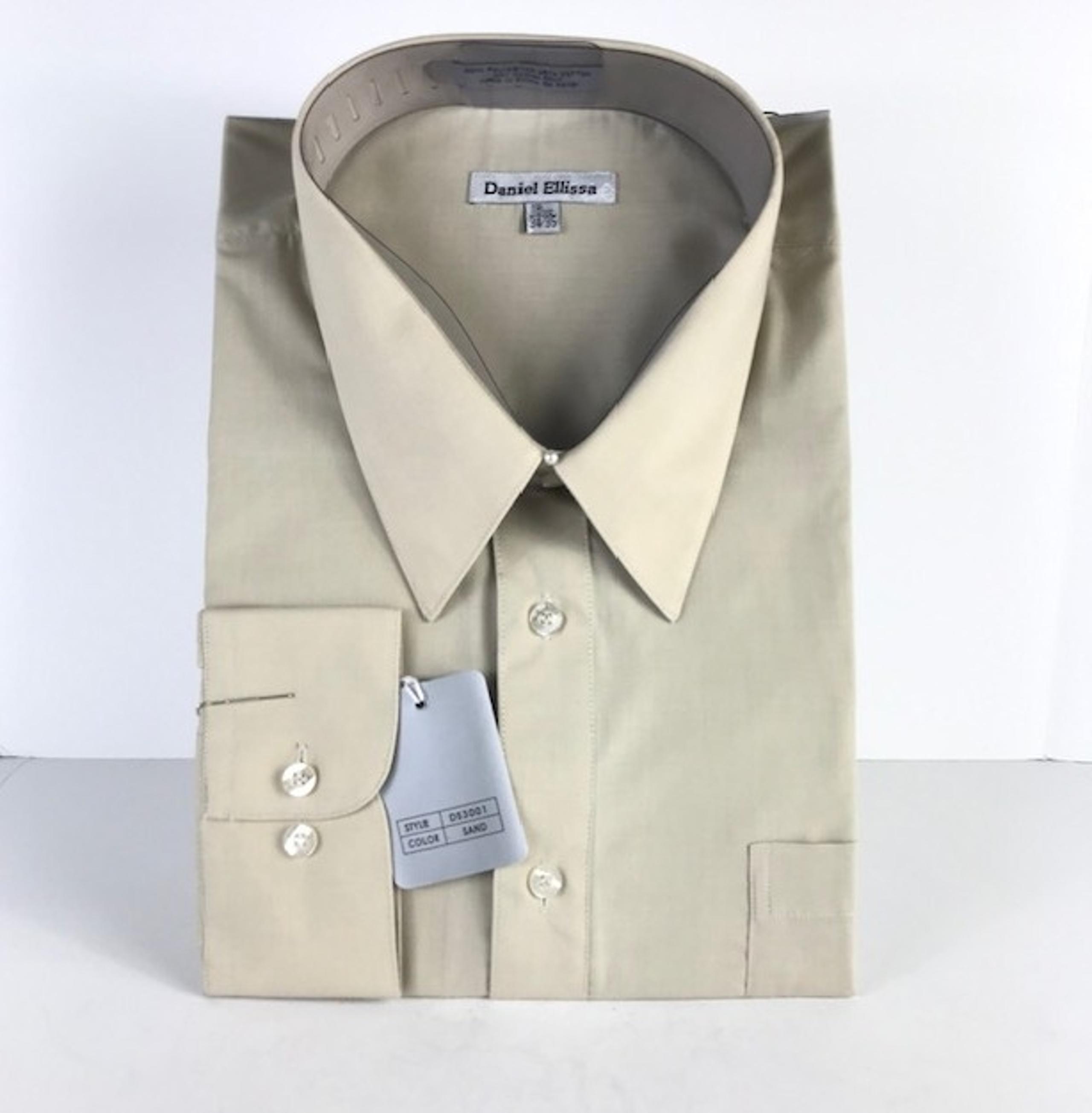 Daniel Ellissa Men's Sand Dress Shirt Convertible Cuffs Pocket Size 19.5 34/35