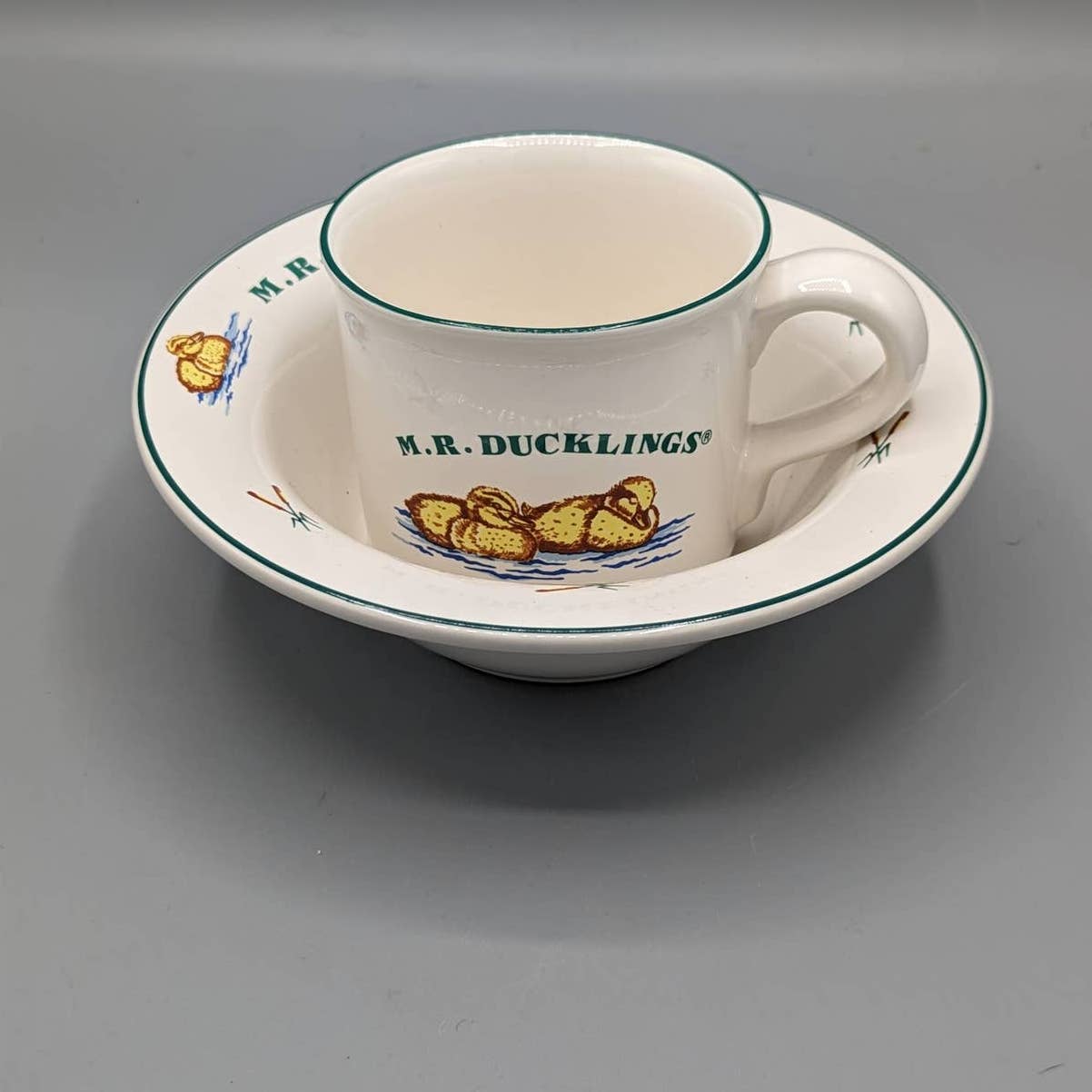 Vintage Pfaltzgraff Child's Cup & Bowl M.R. Ducklings Stoneware EUC